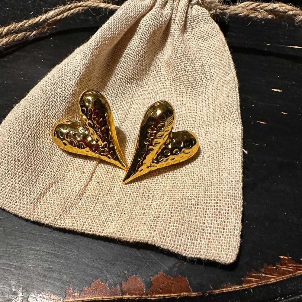 Gold Puffy Heart Earrings